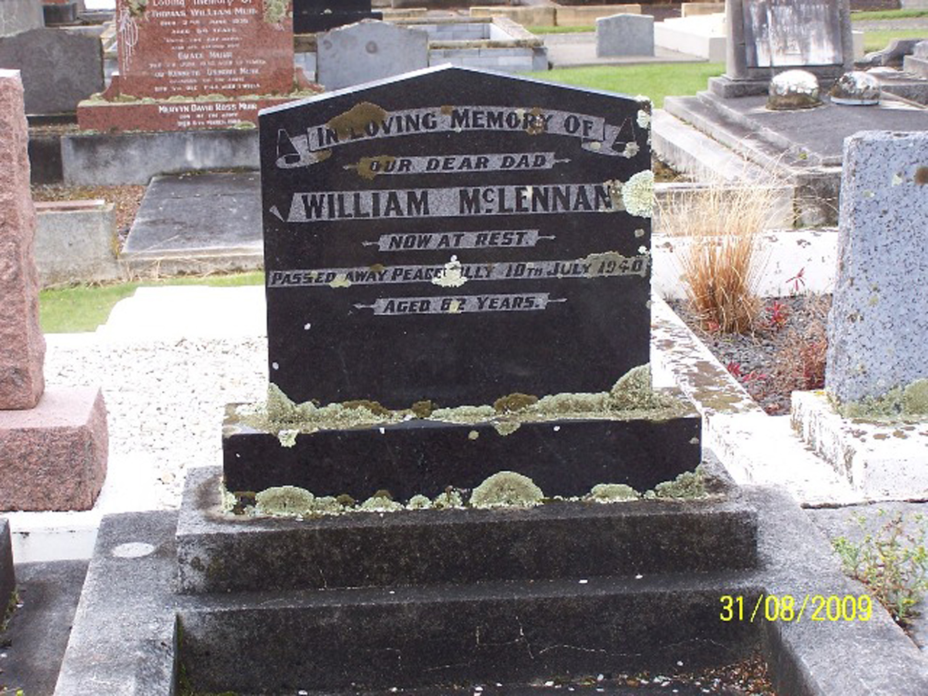Photo of headstones/William McLennan died 1940 hdstn Taihape